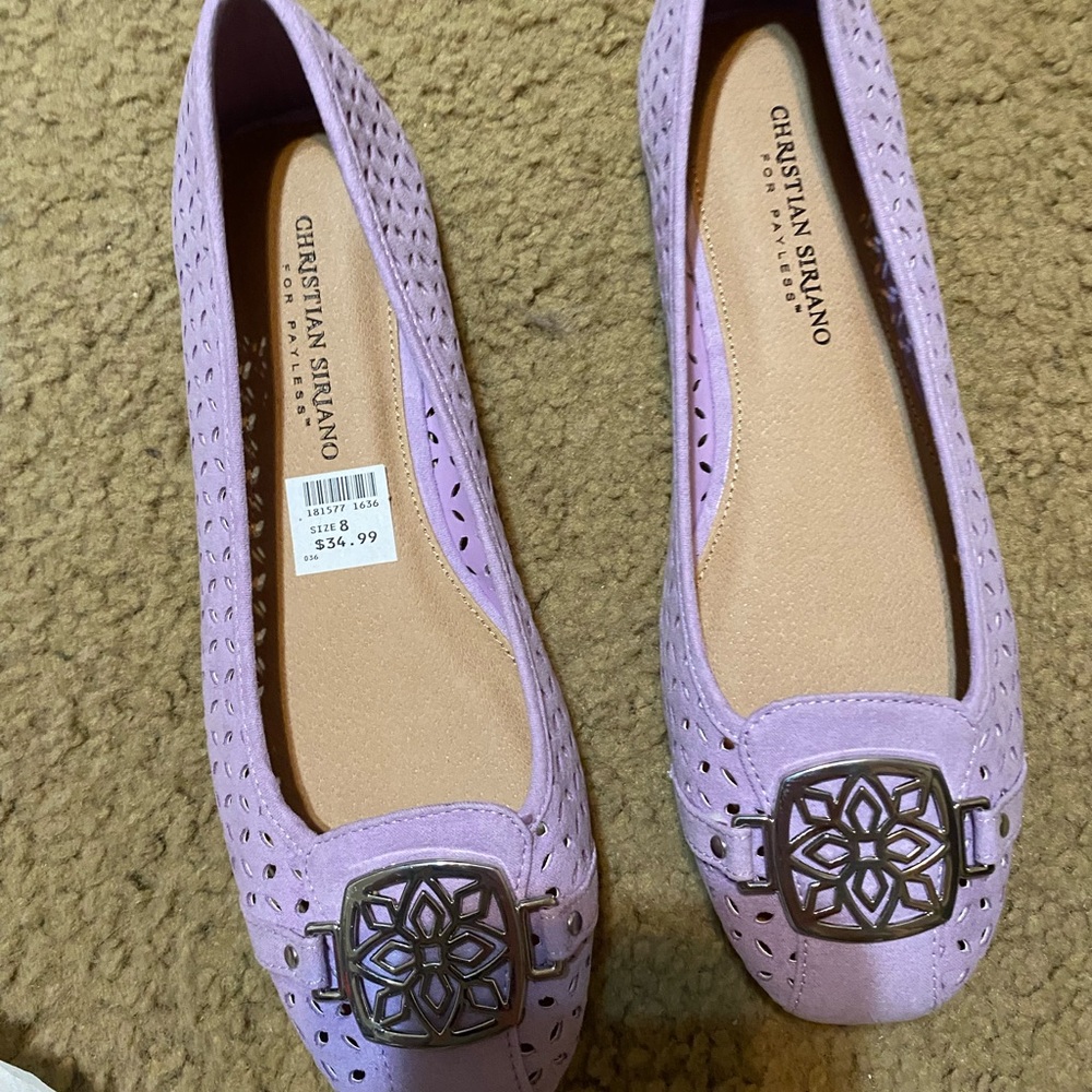 Christian Siriano Purple Flats with Silver Buckle